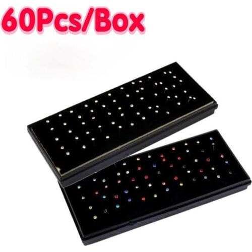 60pcs Stainless Steel Crystal Nose Ring Set Women Surgical Steel Nose Piercing Ear Bone Needle Studs Body Jewelry Piercing Kit