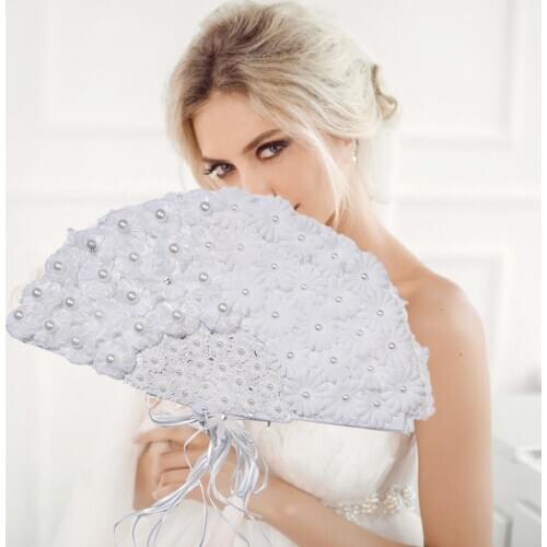 Lace Flower Rose Fan Hand Fan Wedding Fans Not Foldable Art Craft Home Decoration Photography Props Dance Hand Fan