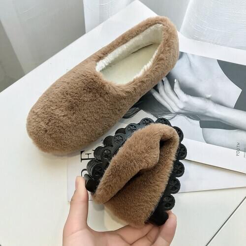 Fur flat peas shoes new rabbit fur retro flat lazy shoes