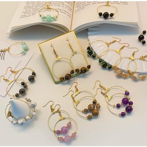 Fashion Statement Earrings Vintage Natural Stone Earrings For Women 2021 Trend Gold Hoop Drop Earrings Female Jewelry