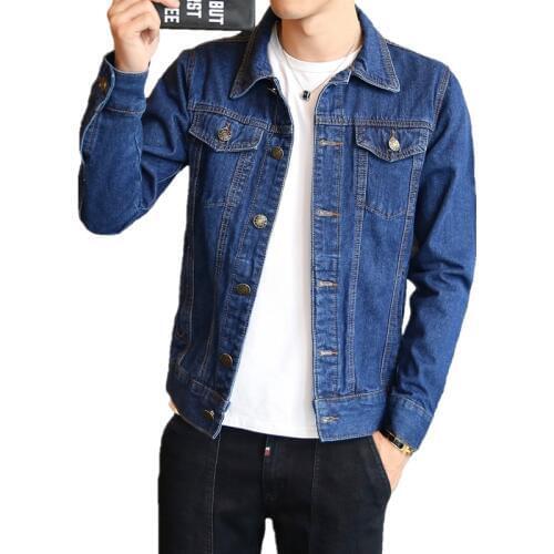 2019 New Men Denim Jacket Light Blue Slim Short Retro Denim Jacket Coat Mens Street Casual Bomber Jacket Jaqueta Macho Size 4XL