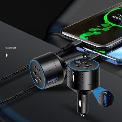 New 12V To 220V Car Charger Inverter Type-C PD Fast Charging Car Charger Cigarette Lighter USB Charger With Voltage Display