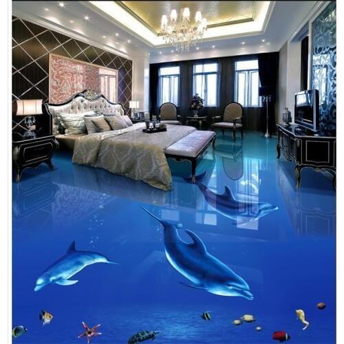 Beibehang Floor wallpaper 3d for bathrooms PVC waterproof floor Custom Photo self-adhesive 3D floor dolphin 3d floor wallpapers
