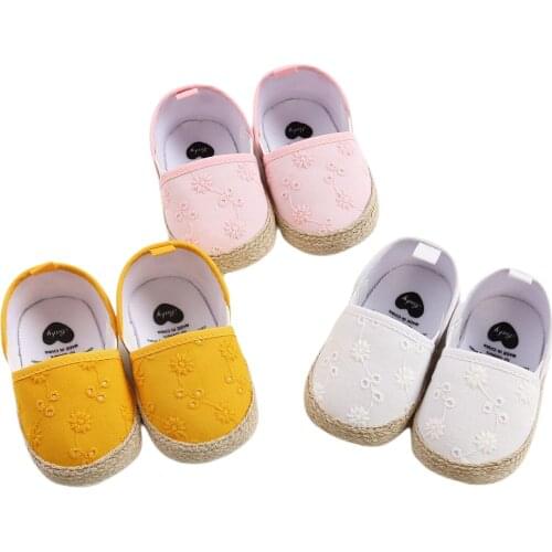 Infant Baby Girls Crib Shoes Cute Embroidered Floral Princess Dress Shoes Anti-Slip Toddler First Walkers