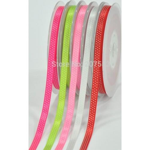Wholesale100 yards 1/4"(6mm)Sweet Polka Dots Satin Ribbon Packing Ribbon WY-046-1 FREE SHIPPING