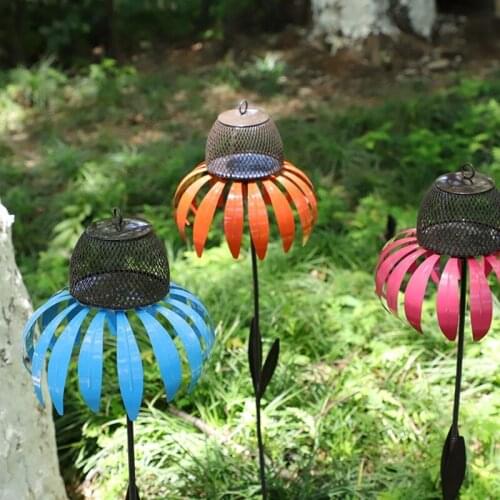 Orange Coneflower Bird Feeder Standing Bird Feeder Squirrel Proof Durable Metal Bird Feeders for Outside Easy to Refill