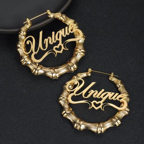 Personalized Bamboo Hoop Earrings Customize Name Earrings 30mm-100mm Bamboo Style Personality Earring With Statement letter Hip