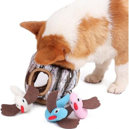 Plush Dog Toys Puzzle Training Squeaker Toys Birds In Tree Stump Hide And Seek Pet Sniffing Nose Mat Dog Accessories