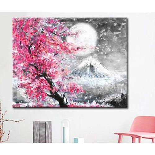 Full square round sakura 5D DIY diamond painting flower Cross Stitch diamond embroidery sale Mount Fuji picture of RhinestoneL47