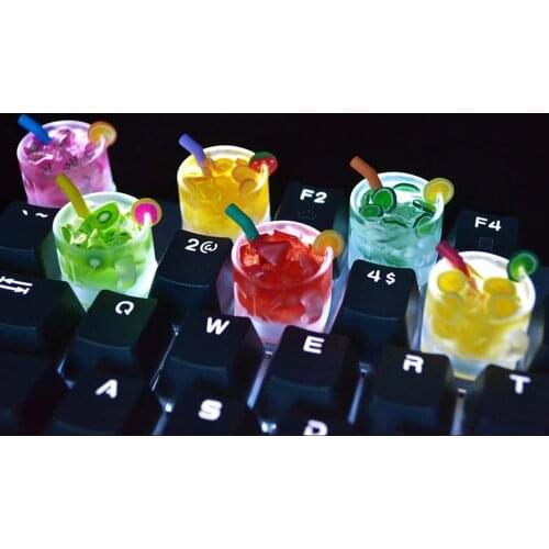 Transparent Colorful Fruit Juice Cup Design Resin Keycaps For Cherry Mx Switch Mechanical Gaming Keyboard Backlit Cute Key Caps