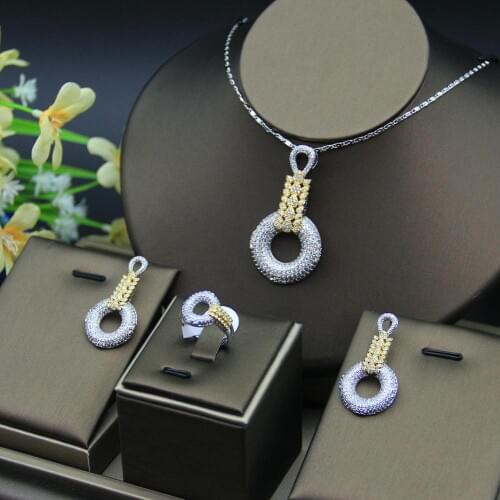 Luxury Water Drop Cubic Zircon Nigerian Necklace Earring Ring Jewelry Sets For Women Wedding Indian Dubai Bridal Jewelry Sets