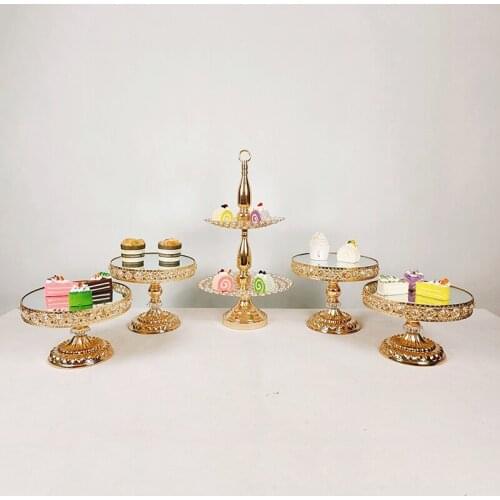 Silver or golden color crystal cake plate wrought iron wedding dessert table decoration afternoon tea snack plate display stand