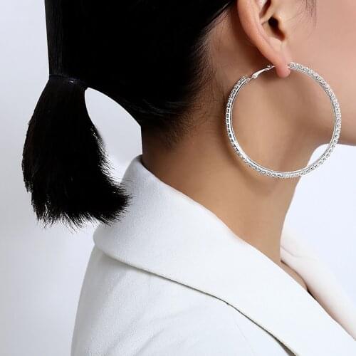 Sexy Rhinestone Large Round Earrings Suitable For Women Fashion Shiny Crystal Earrings Girl Party Earrings Jewelry Accessories