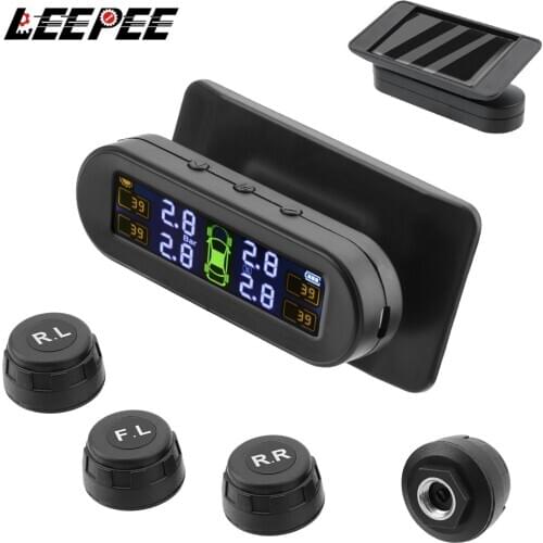 Car Tyre Pressure Monitor Solar TPMS Tire Pressure Monitoring System Temperature Warning Fuel Save With 4 External Sensors