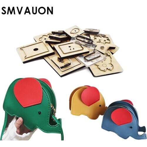 SMVAUON Wooden Die Cutting Handmade Leather Baby Elephant Wallet Cartoon Messenger Bag Template Suitable For Die Cutting Machine