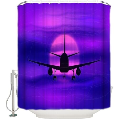Modern Aviation Aircraft Purple Clouds Shower Curtain Bathroom Decor Fabric Shower Curtain Farmhouse Decor