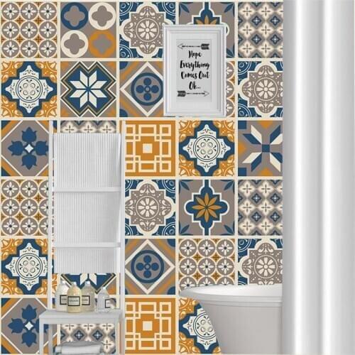 Customed Retro Tiles Wall Stickers for Bathroom kitchen Tile Arab Style Vintage Square Self Adhesive Tile Sticker PVC Waterproof