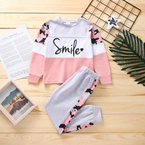Two Piece Long Sleeve Sports Tracksuit Bab Boy Girls Smile Letter Printing Camouflage Pattern Spring Clothing Sets