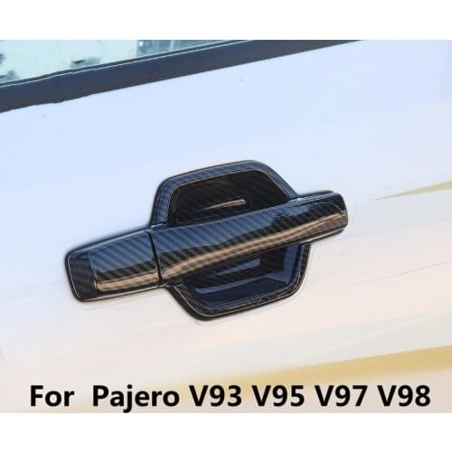 Carbon Fiber Printed Exterior Car Door Handle Cover Bowls Sticker Moulding Trim for Mitsubishi Pajero V93 V95 V97 V98 2007-2020