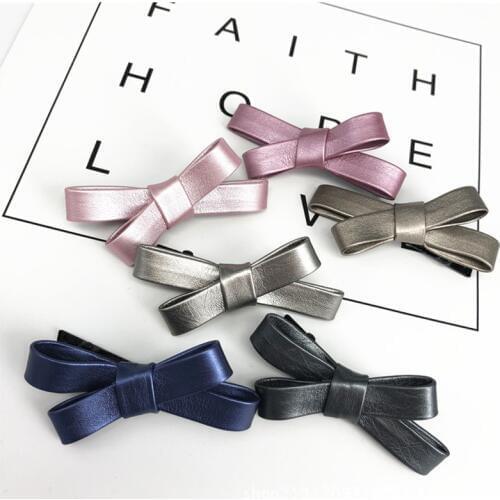 Newest Sweet Leather Bow Girls' Hairpin Princess Hair Clips Grips For Women Charming Headdress Fashion Hair Accessories Boutique