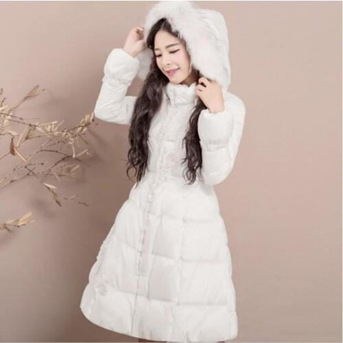 White Duck Down Winter Jacket New Womens Temperament hooded Fur collar Coat Plus Size 3XL
