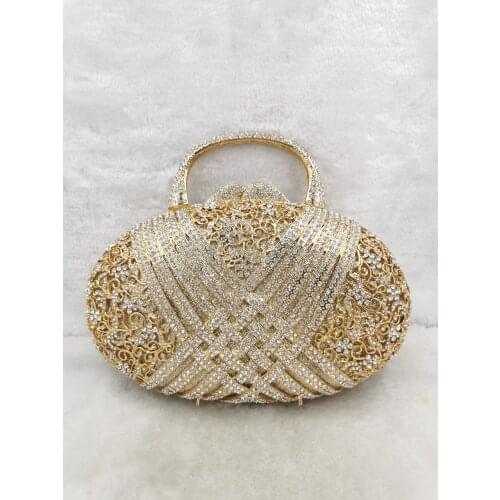 Women Clutch Evening Bags Gold Color Wedding Bridal Crystal Handbag Minaudiere Handbags Party Rhinestone Purses Tote bags Women
