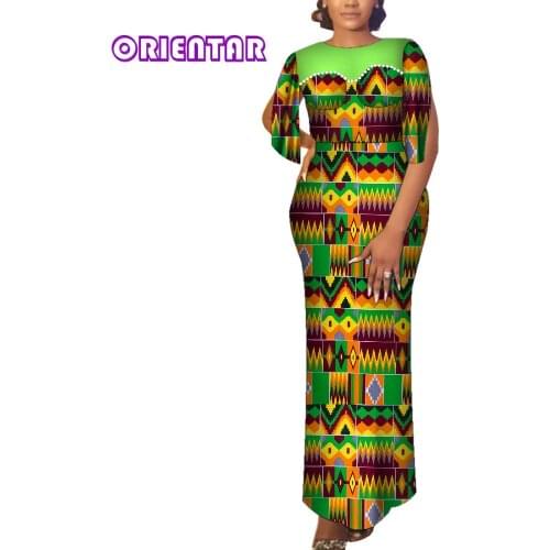 Robe Africaine Femme Ankara Floral Printed Women Dresses Large Size African Clothes for Women Patchwork Dashiki Dress WY9285