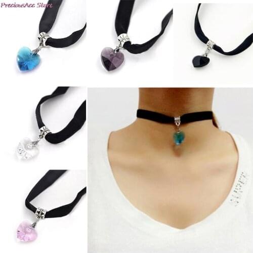 1 pc Fashion Jewelry Retro Pendant Necklaces Gothic Velvet Heart Crystal Choker Necklace Handmade Necklace Women
