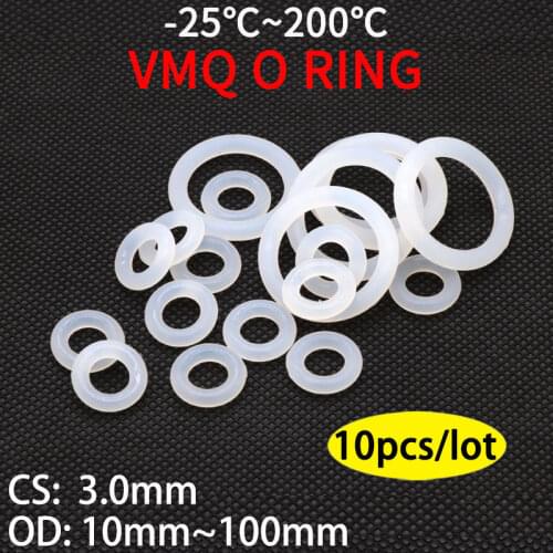 10pcs White O Ring Gasket CS 3mm OD 10 ~ 75mm Silicone Food Grade o-rings silicon ring high temperature gasket
