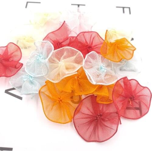 20pcs/lot Cartoon Gauze Flower Patches Circle Shape Colorful Flower Accessories DIY Childrens Headwear Clothing Decorations
