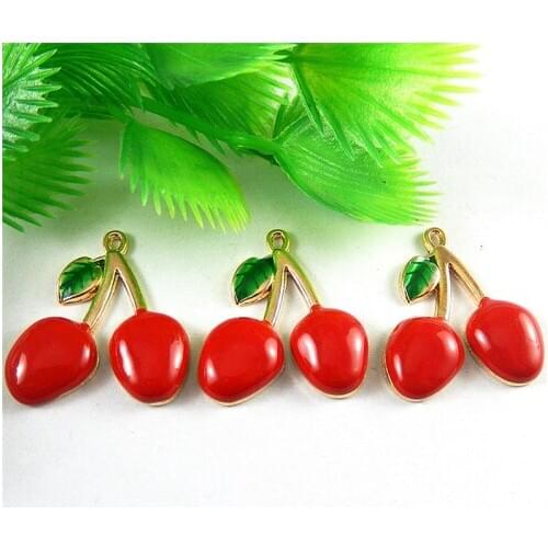 5PCS/Pack Cute Red Tone Alloy Enamel Apple Pendant Charms Handmade Craft for Earrings,Necklace 24*22*42mm 50997