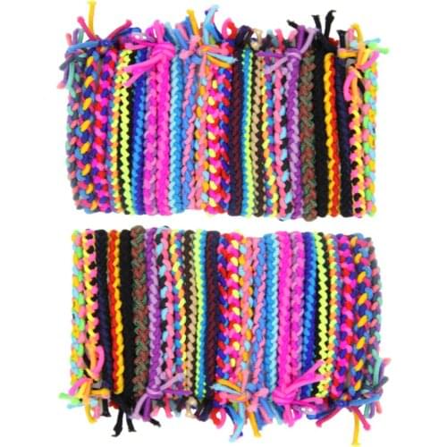 50 Colorful Weave Braided Elastic Hair bands Multi Color Handmade Party Hairband for Women Rubber Hair Rope Wholesale
