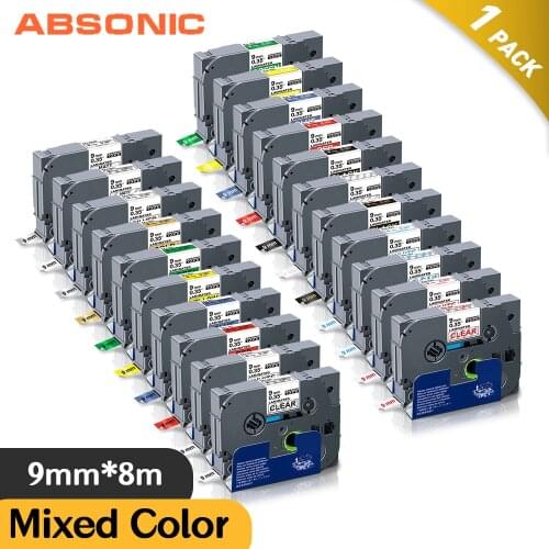 Absonic 3/8" 9mm TZe-121 TZe-221 Laminated Label Tapes for Brother tze221 tze621 Compatible for Brother P-touch Label Printer PT