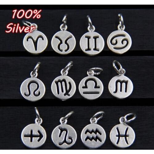 S925 Sterling Silver Color DIY Beaded Bracelet Small Pendant Constellation Round Pendant