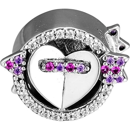 925 Sterling Silver Jewelry Sparkling Arrow & Heart Charm Fit Bracelet Charm Women Jewelry Making Fall in Love Gift ,Purple CZ
