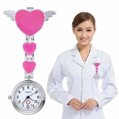 Nurse Watch Female Portable Women Stainless Steel Lady Cute Love Heart Quartz Fob Brooch Clock Nurse Watch Doctor Medical reloj