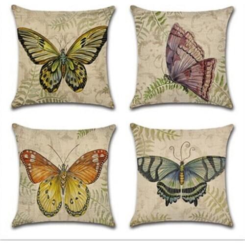 Cute Butterfly Cotton Linen Pillow Case Throw Cushion CaseHome Soft Room Gifts Single Sides Printing