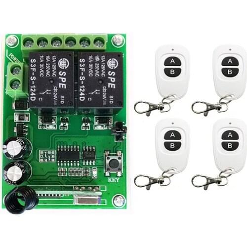 DC24V 2CH RF Wireless Switch Relay Receiver Remote Controllers & White AB keys Waterproof Transmitter /lamp/ window/Garage Doors