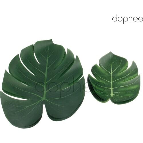 Dophee 24pcs/pack Plastic Polyester Artificial Plants Green Turtle Shell Leaves Home Decor DIY Gift Party Decoration Supplies