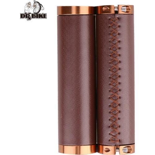 DrBike Lock On Grips ,Retro Soft PU Leather Bicycle Handlebar Cover,Handlebar Grips for MTB Mountain Folding City Bike