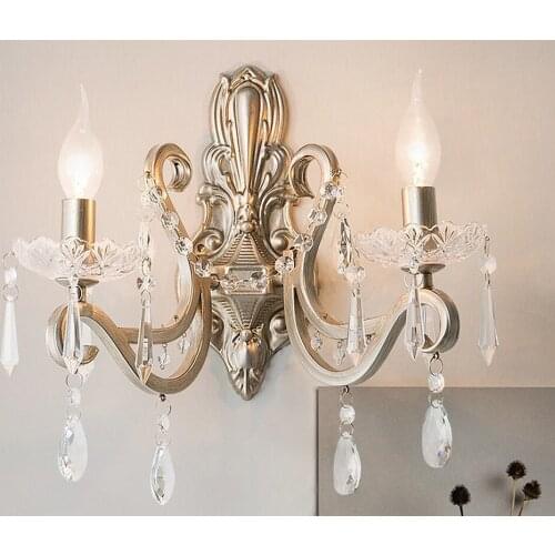 American country crystal wall lamp 2 head bedroom bedside living room background corridor lamp Villa Hotel decor light CL40501