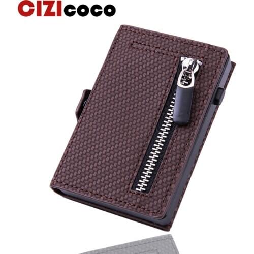 Cizicoco Rfid Carbon Fiber Leather Credit Card Holder Wallet Men Anti Metal Bank Cardholder Case Pocket Steel Minimalist Wallet