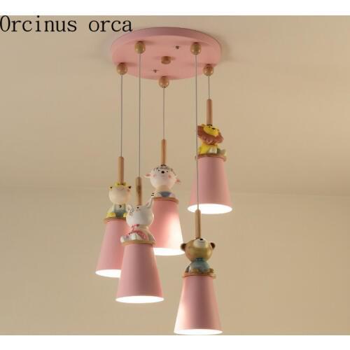 Cartoon creative pink animal chandelier children room Girl Bedroom Princess bedroom modern doll pendant lamp free shipping