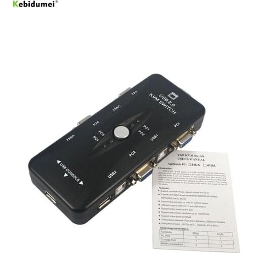 Kebidumei Portable USB KVM 4 Ports Selector VGA Print Auto Switch Moniter Box VGA Splitter V322 USB 2.0 KVM Switch