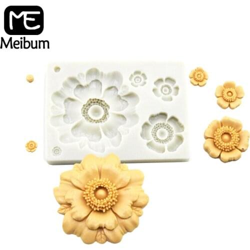 Meibum 3D Flower Gum Paste Sugar Craft Fondant Cake Mold Wedding Party Petal Pattern Pastry Model Silicone Mould Decorating Tool