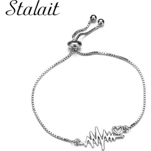 Fashion Wave Heart Charm Adjustable Bracelet Jewelry For Women Romantic Love Electrocardiogram Bracelet & Bangles Gift 2018