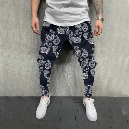 Mens 3D Printing Casual Fashion Personality Casual Cashew Flower Stitching Hip-hop Trousers Joggers Sweatpants Jogging Pants