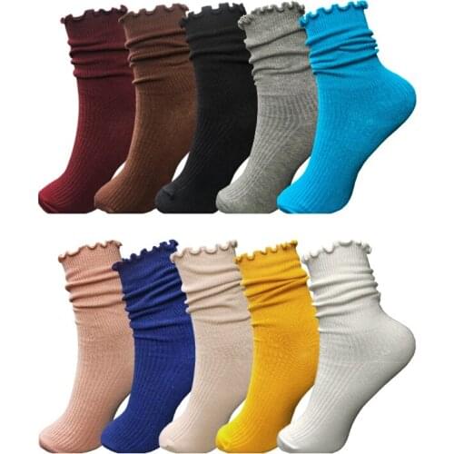 RMSWEETYIL Ruffle Frilly Slouch Socks For Women Colorful Scrunchy Lettuce Lace Trim Ladies Girls Lolita Casual Dress Crew Socks