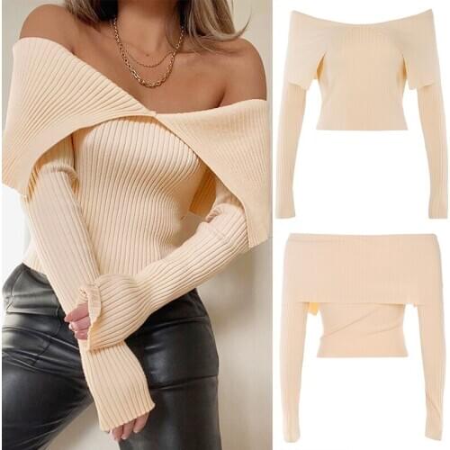 Autumn Big Lapel Sexy Strapless Slim Striped Fashion Long-Sleeve Top Low-Cut Solid Color Base Tops