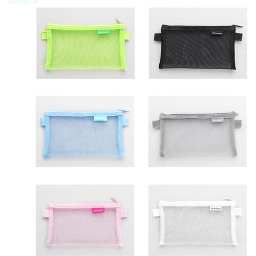 Transparent Mesh Student Portable Pencil Case L Capacity Zippered Document Bag Large Capacity Stationery Bag For Student Exams